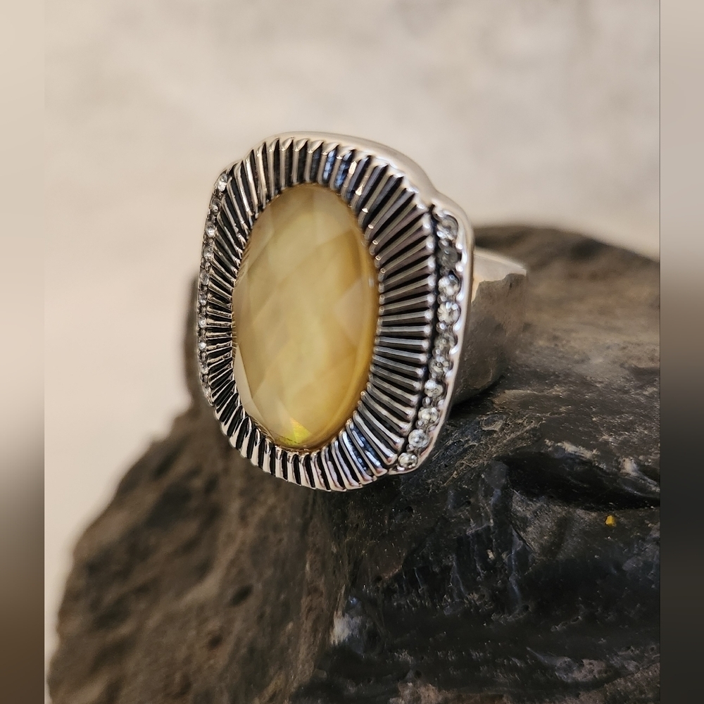 NWOT Lia Sophia "Beautify" Kiam Yellow cut crystal Silver Ring - Size 8